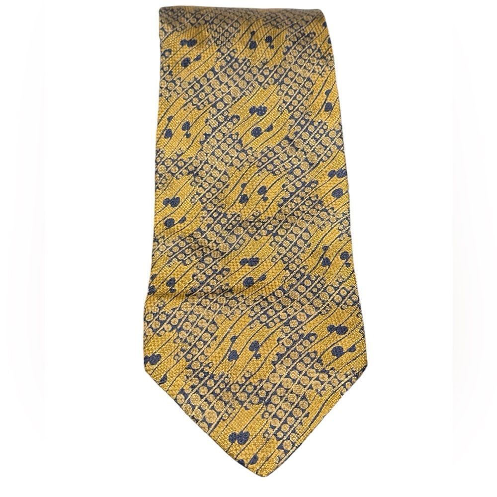 Pal Zileri Neck Tie 100% Silk Gold w/‎ Blue Design